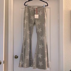 Light gray star print bell bottoms